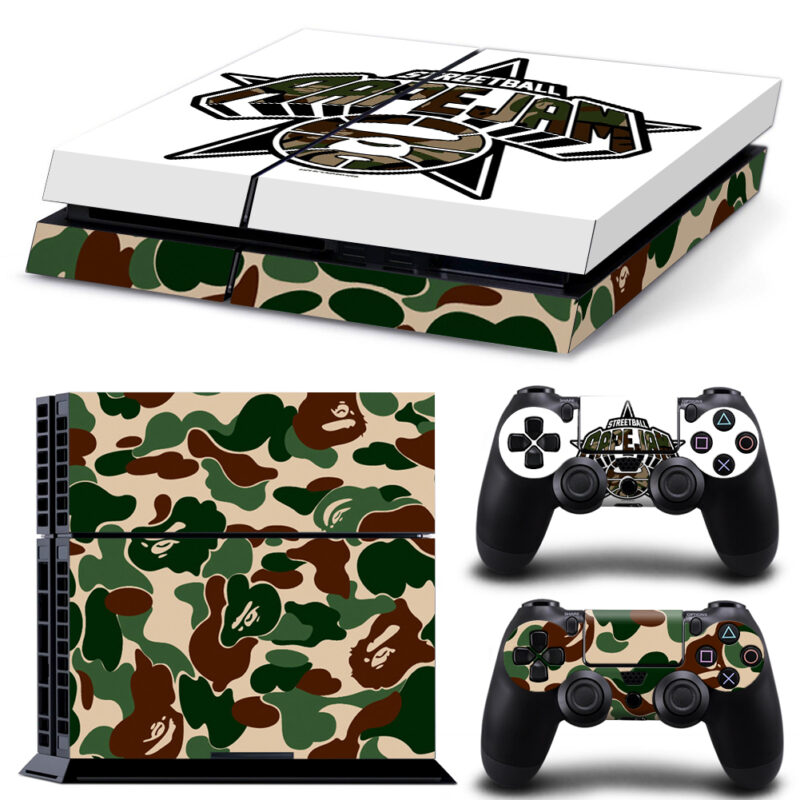 Green Brown Camouflage With Streetball AAPE Jam PS4 Skin Sticker