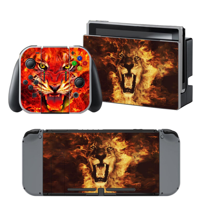 Red Fire Tiger And Lion Decal Cover For Nintendo Switch & Nintendo Switch OLED