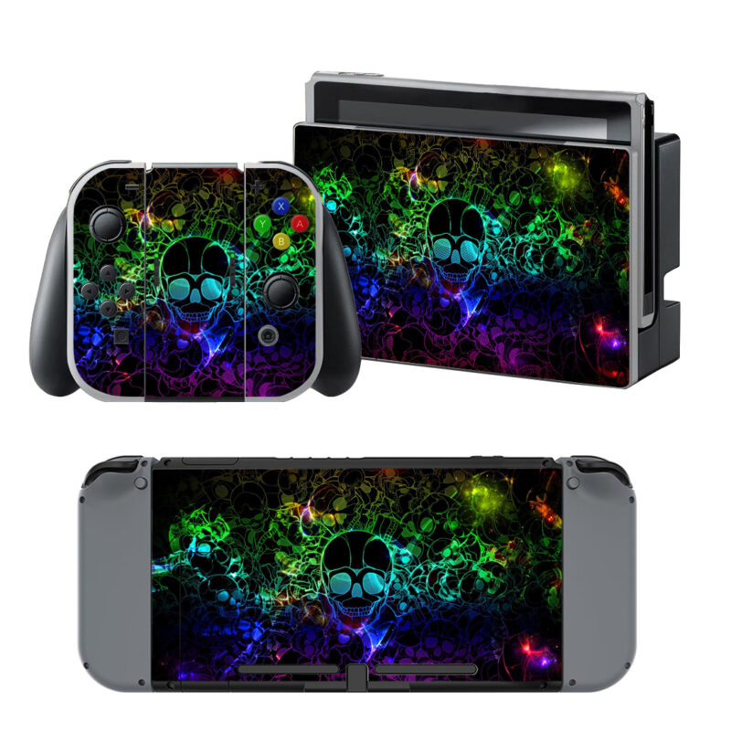 Colorful Neon Skull Abstract Decal Cover For Nintendo Switch & Nintendo Switch OLED