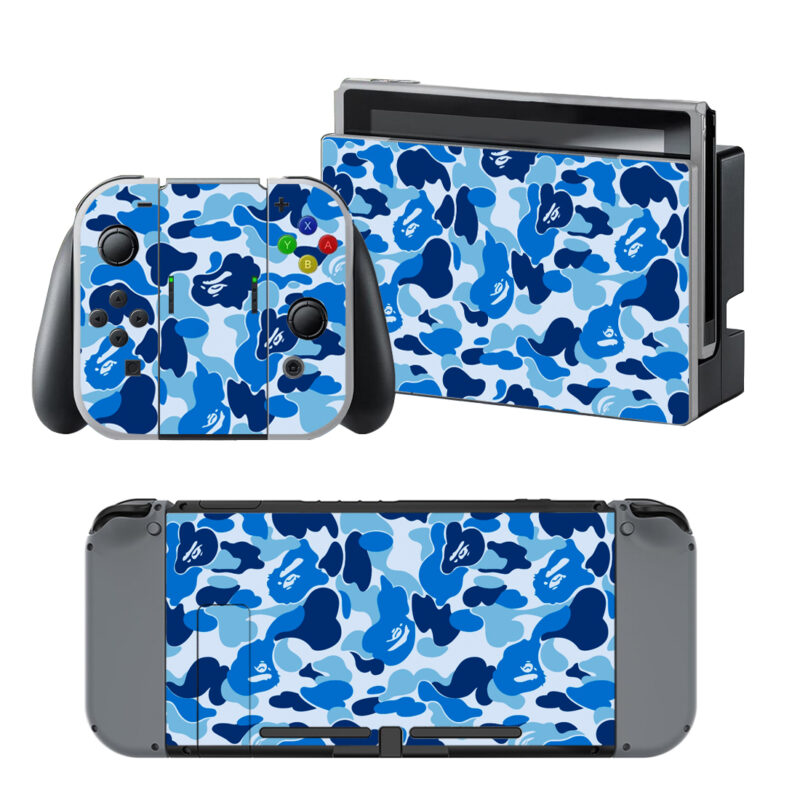 Blue Camouflage Skin Sticker For Nintendo Switch & Nintendo Switch OLED Design 1