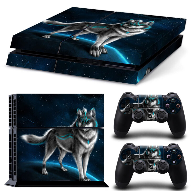 Fantasy Blue Wolf With Stars PS4 Skin Sticker