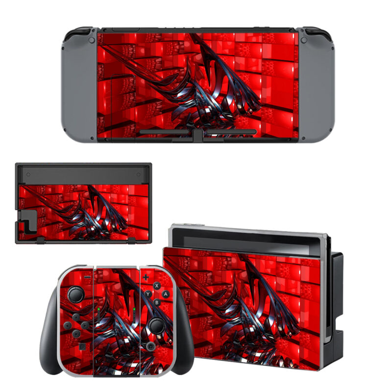 Red 3D Squares Abstract Decal Cover For Nintendo Switch OLED & Nintendo Switch