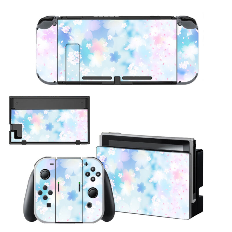 Pink And Blue Flowers Flying Pattern Skin Sticker For Nintendo Switch OLED & Nintendo Switch