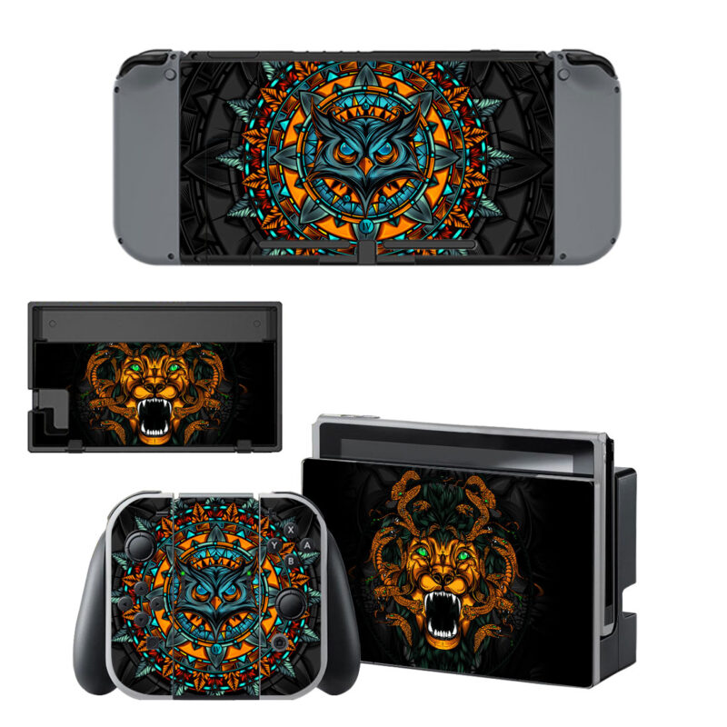 Animated Lion Snakes And Trippy Owl Art Decal Cover For Nintendo Switch OLED & Nintendo Switch