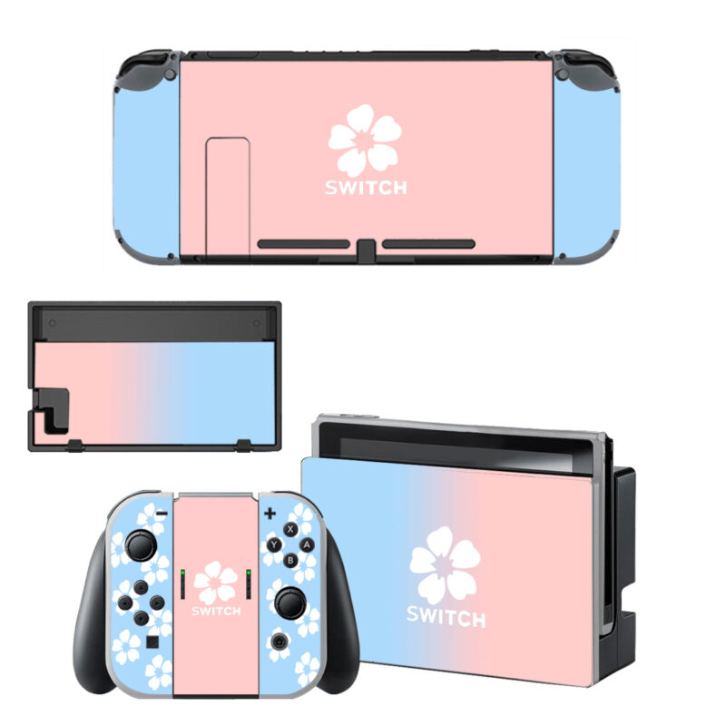 Blue And Pink Flower Decal Cover For Nintendo Switch OLED & Nintendo Switch