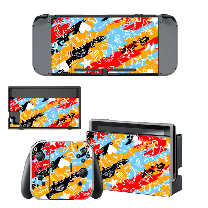 Heart And Star Colorful Graffiti Skin Sticker For Nintendo Switch & Nintendo Switch OLED