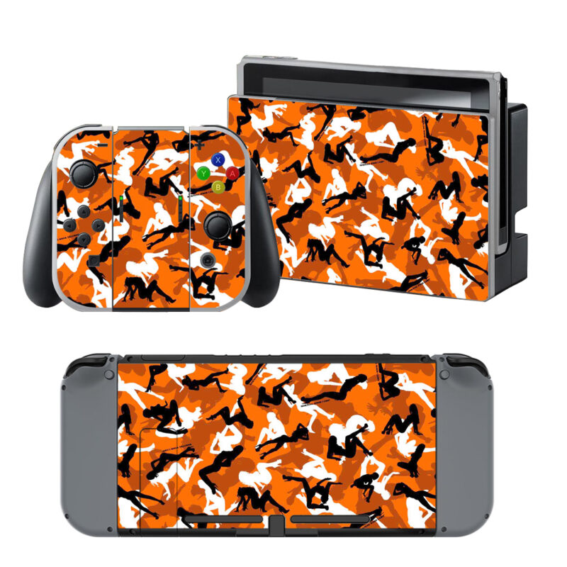 Orange And Black Camouflage Decal Cover For Nintendo Switch & Nintendo Switch OLED