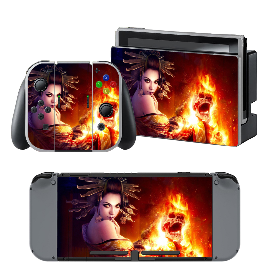 Girl Holding A Fire Skull Decal Cover For Nintendo Switch & Nintendo Switch OLED