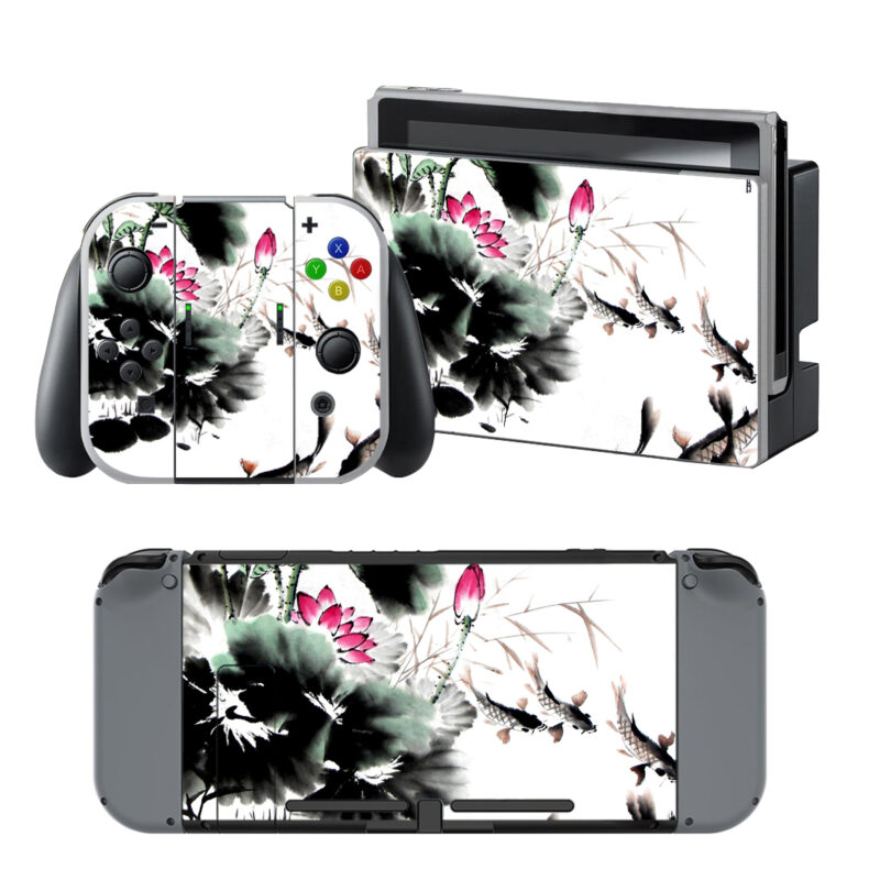 Chinese Lotus Fish Painting Decal Cover For Nintendo Switch & Nintendo Switch OLED