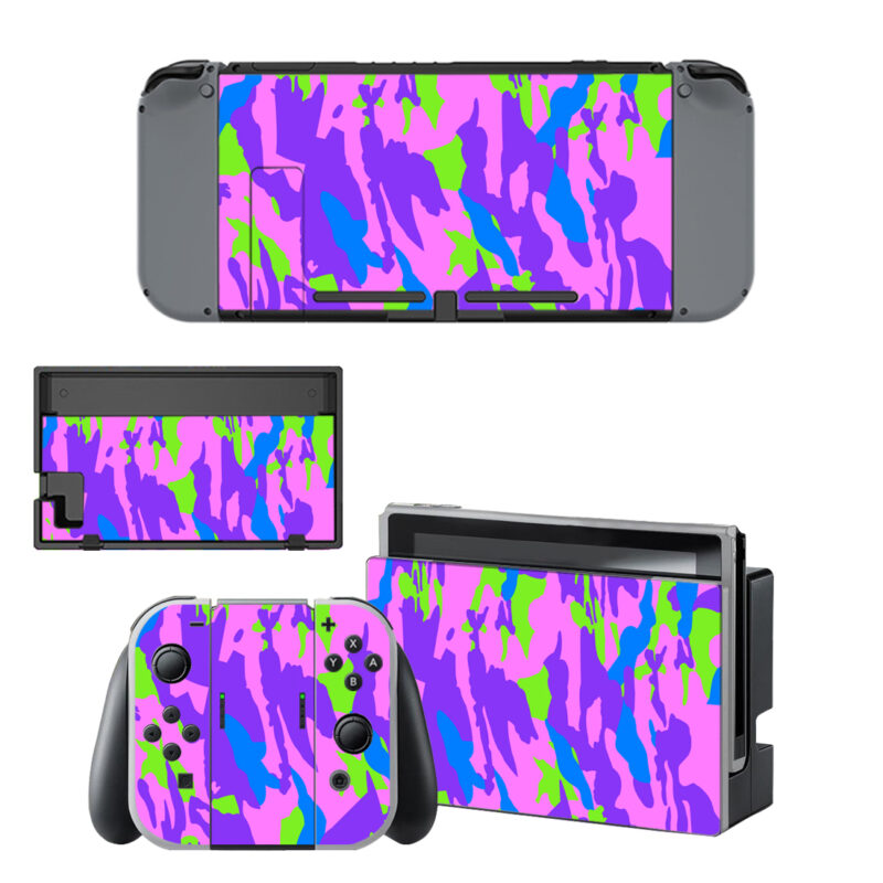 Purple Pink And Lime Green Camouflage Skin Sticker For Nintendo Switch & Nintendo Switch OLED