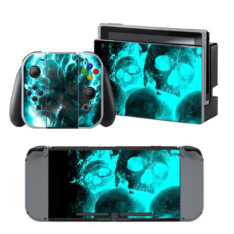 Blue Neon Skulls Decal Cover For Nintendo Switch & Nintendo Switch OLED