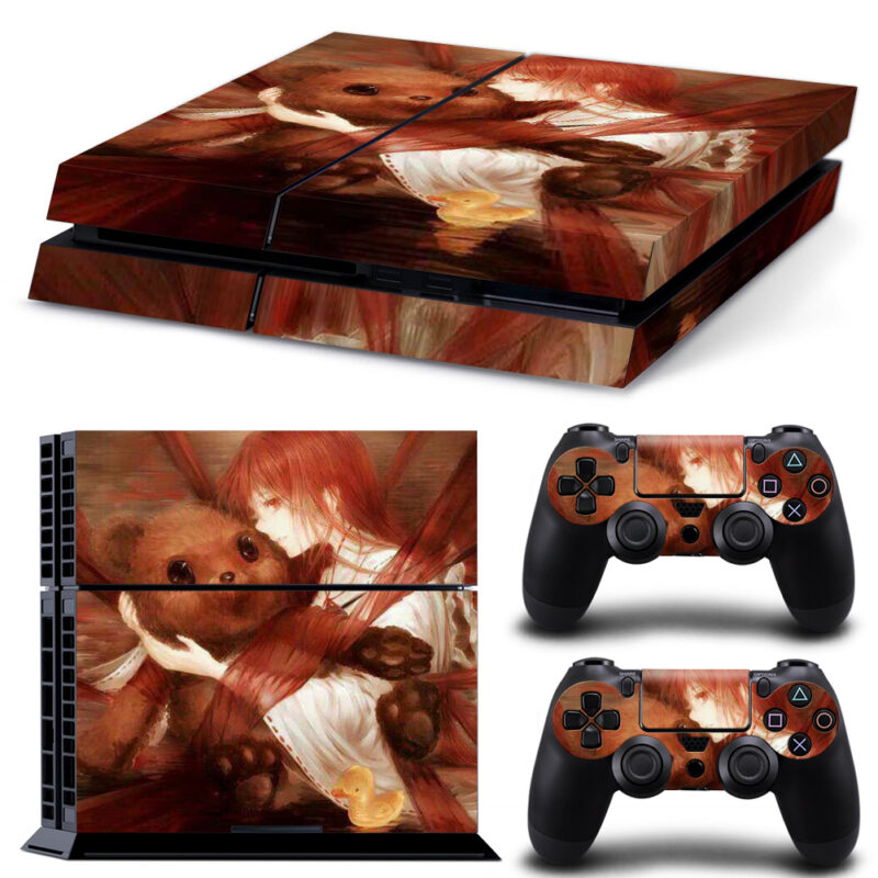 Anime Girl And Bear Painting PS4 Skin Sticker