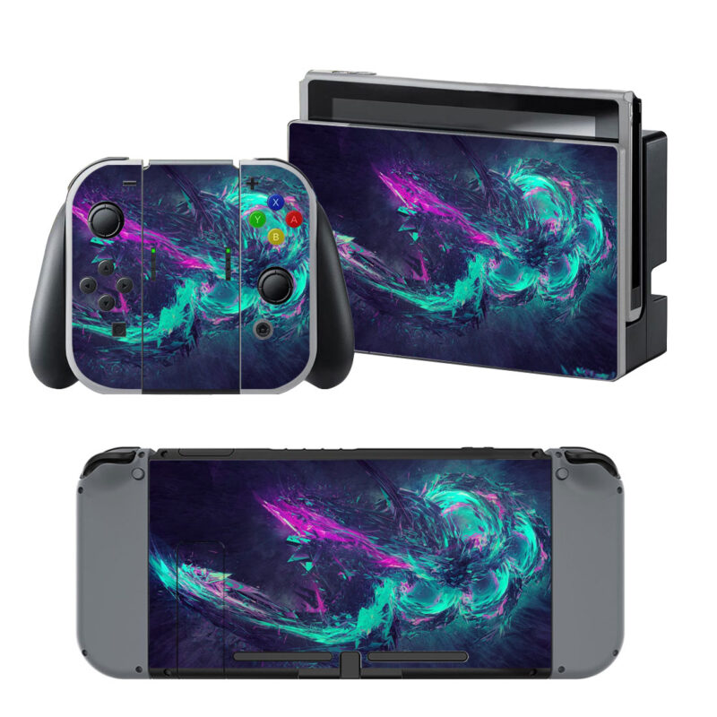 Teal Pink And Black Abstract Painting Decal Cover For Nintendo Switch & Nintendo Switch OLED