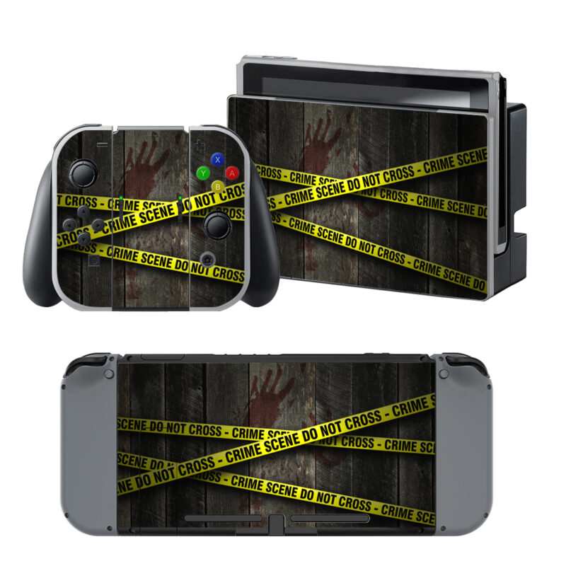 Crime Scene Do Not Cross Tape With Bloody Wall Decal Cover For Nintendo Switch & Nintendo Switch OLED