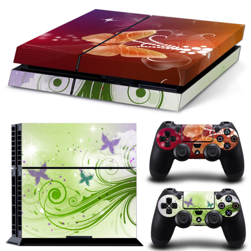 Green And Purple Butterfly PS4 Skin Sticker