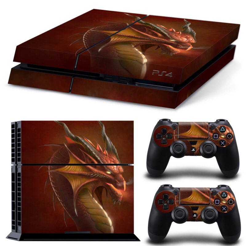 Red Demon Dragon Art Skin Sticker For PS4 And Controllers