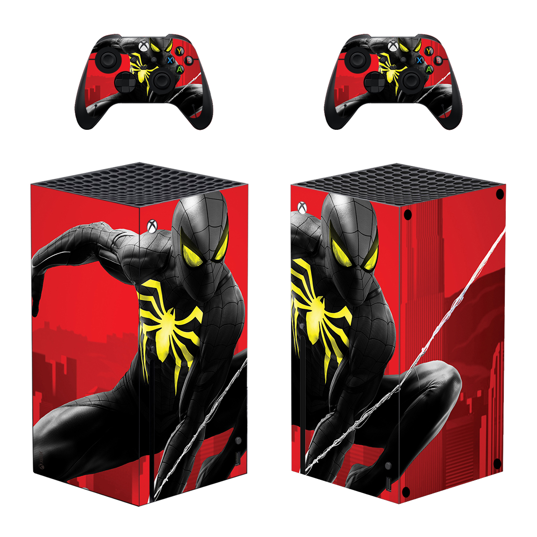 Spiderman Black Bodysuit Artwork Skin Sticker For Xbox Series X And Controllers