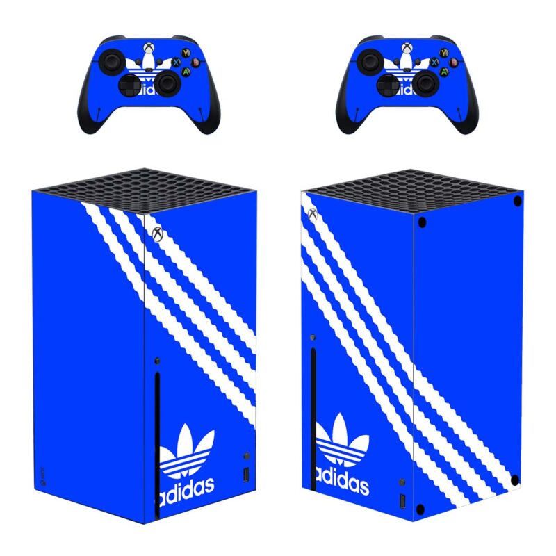 Adidas On Dark Blue And White Pattern Skin Sticker For Xbox Series X And Controllers