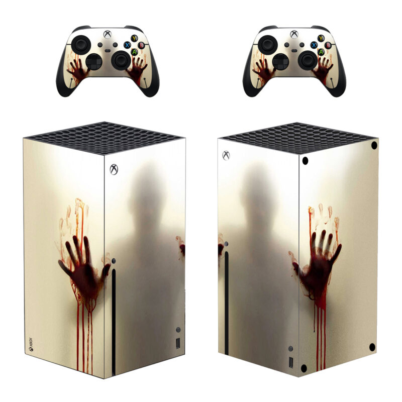 Bloody Hand Shower Curtain Horror Theme Skin Sticker For Xbox Series X And Controllers Design 1