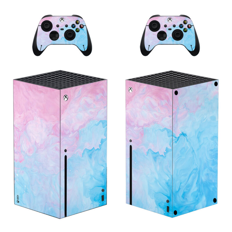 Pink And Blue Watercolor Art Skin Sticker For Xbox Series X And Controllers