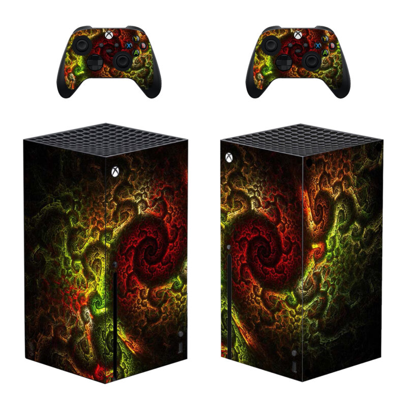 Orange Green Swirling Abstract Pattern Skin Sticker For Xbox Series X And Controllers