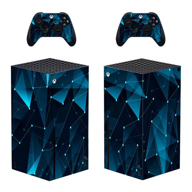 Abstract Blue Color Triangles And Low Polygon Skin Sticker For Xbox Series X And Controllers