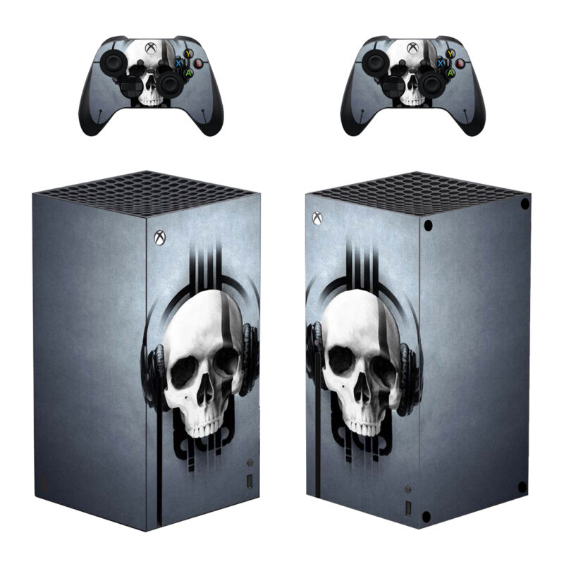 White And Black Skull Wearing Headphones Skin Sticker For Xbox Series X And Controllers