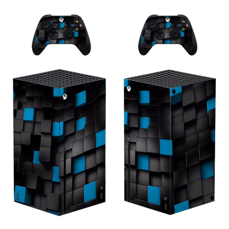 Abstract Blue And Black Cubes Skin Sticker For Xbox Series X And Controllers