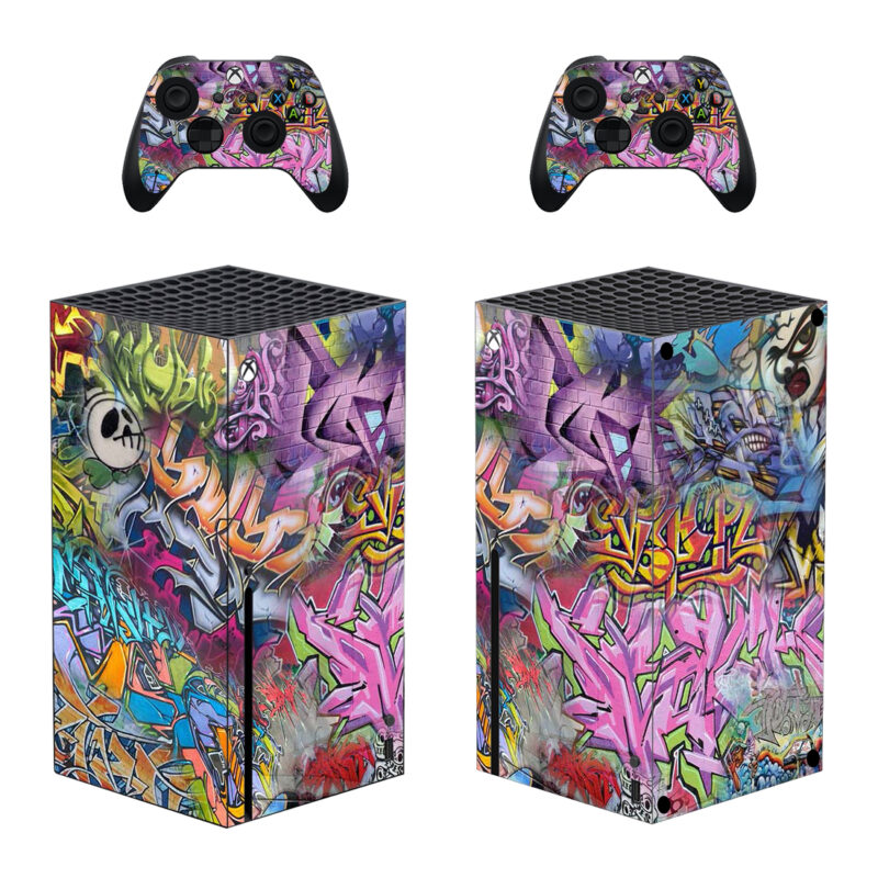 3D Colourful Graffiti Skull Letter Skin Sticker For Xbox Series X And Controllers