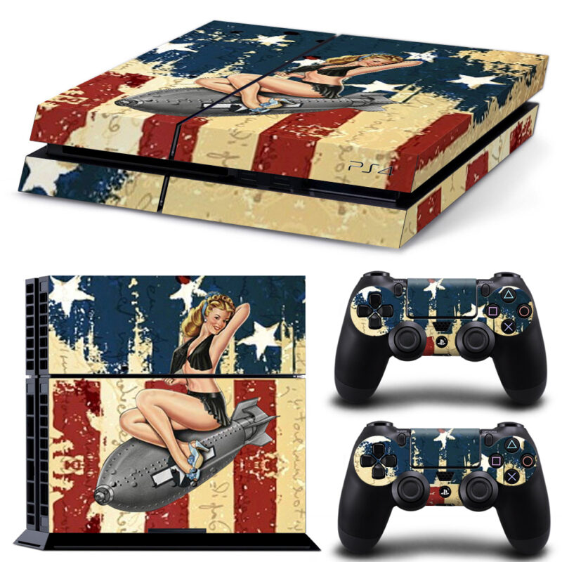 US Patriotic Girl Pinup Clip Art PS4 Skin Sticker