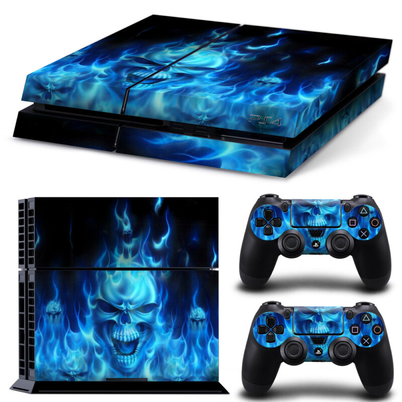 Blue Fire Skull PS4 Skin Sticker