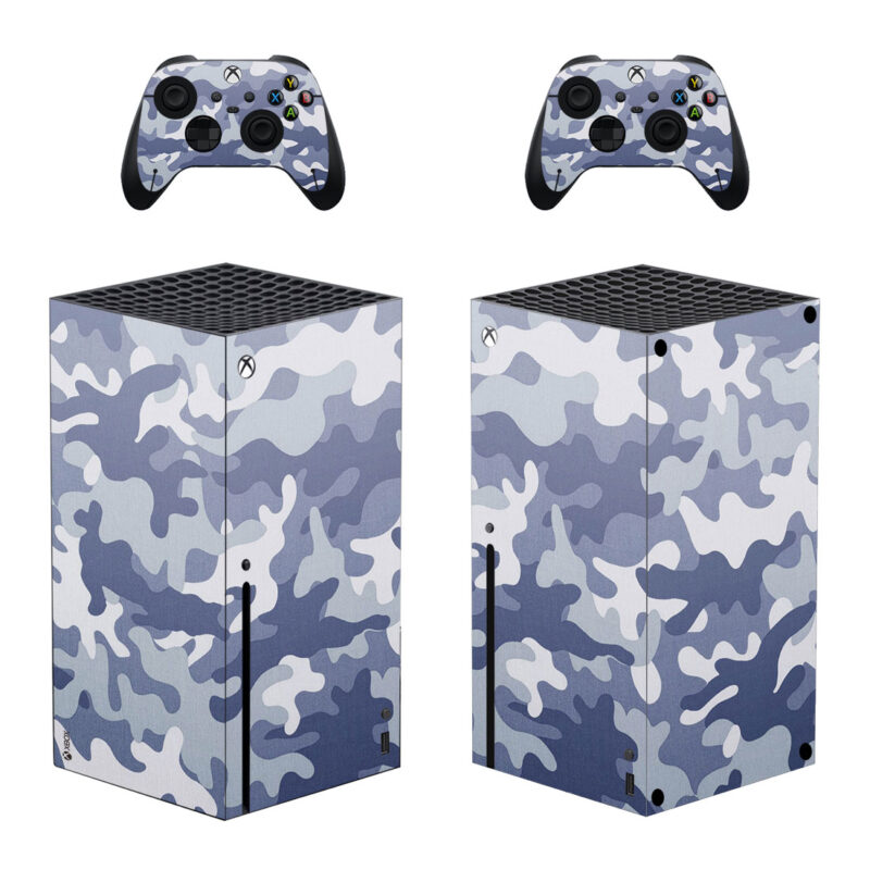 Blue And White Camouflage Pattern Skin Sticker For Xbox Series X And Controllers