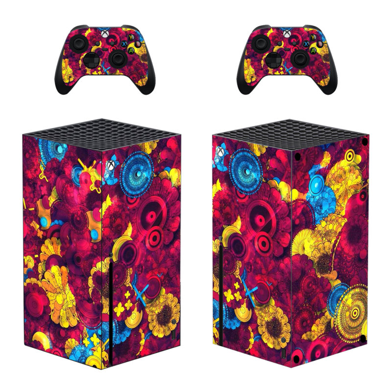 Abstract Psychedelic Colorful Digital Flower Art Skin Sticker For Xbox Series X And Controllers