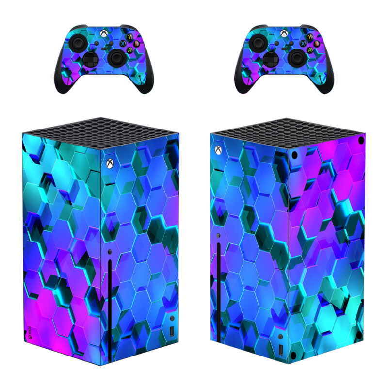 Blue And Pink Hexagon Skin Sticker For Xbox Series X And Controllers