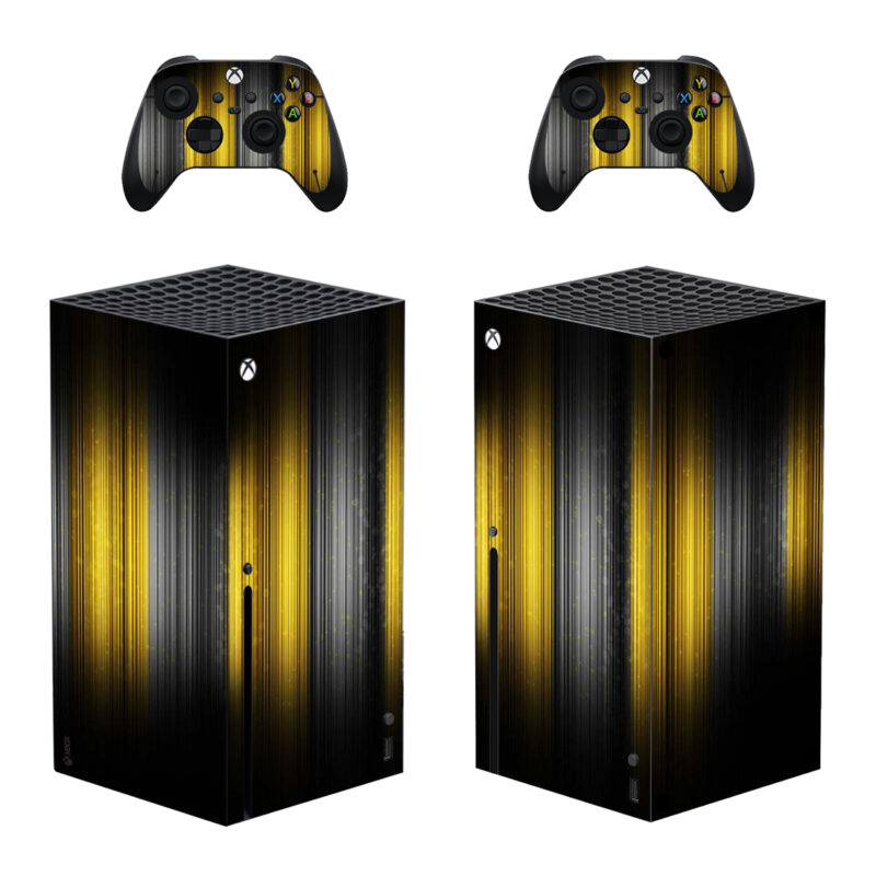 Abstract Yellow Stripe Vertical Lines On Black Skin Sticker For Xbox Series X And Controllers