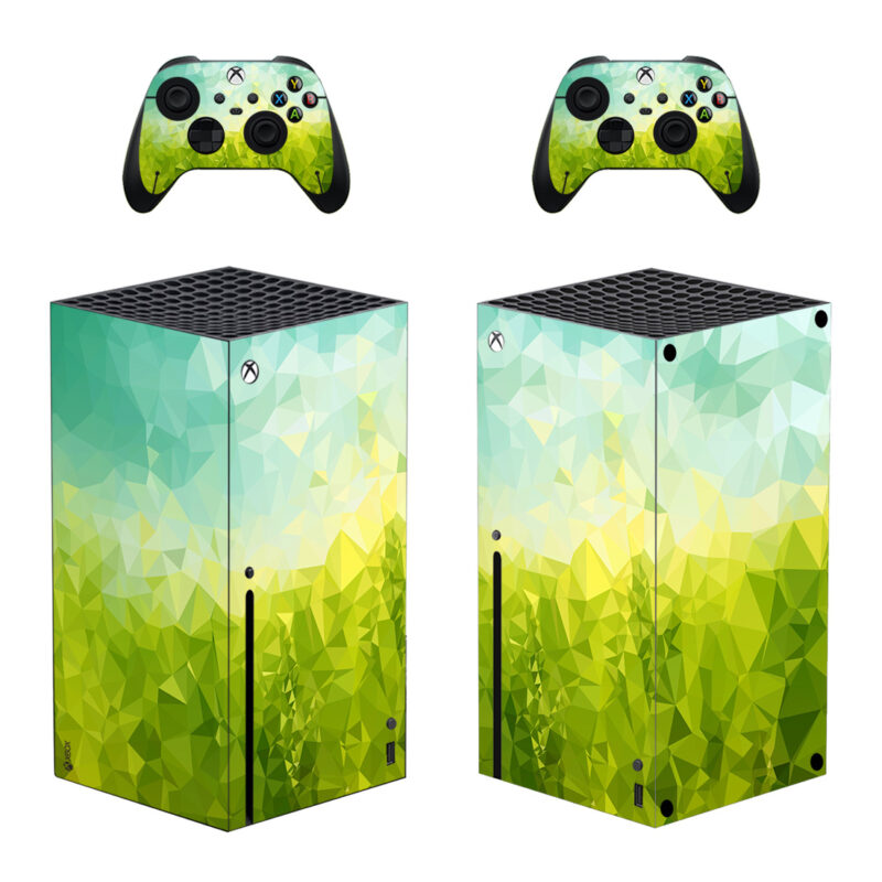 Abstract Blue And Green Color Polygon Design Skin Sticker For Xbox Series X And Controllers