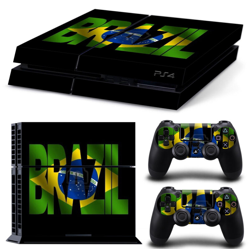 Overlapping Brazil Text With Rippled Brazilian Flag PS4 Skin Sticker