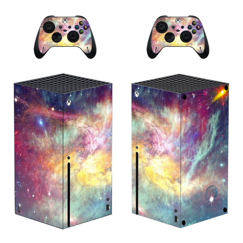 Colorful Nebula And Stars In Space Skin Sticker For Xbox Series X And Controllers