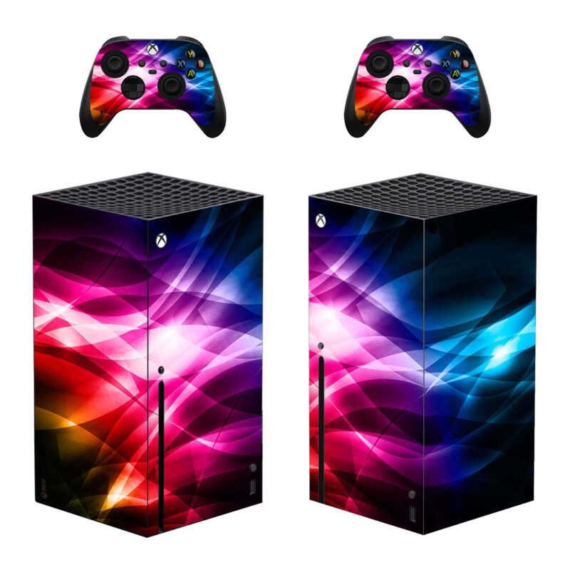 Abstract Red And Blue Digital Light Skin Sticker For Xbox Series X And Controllers