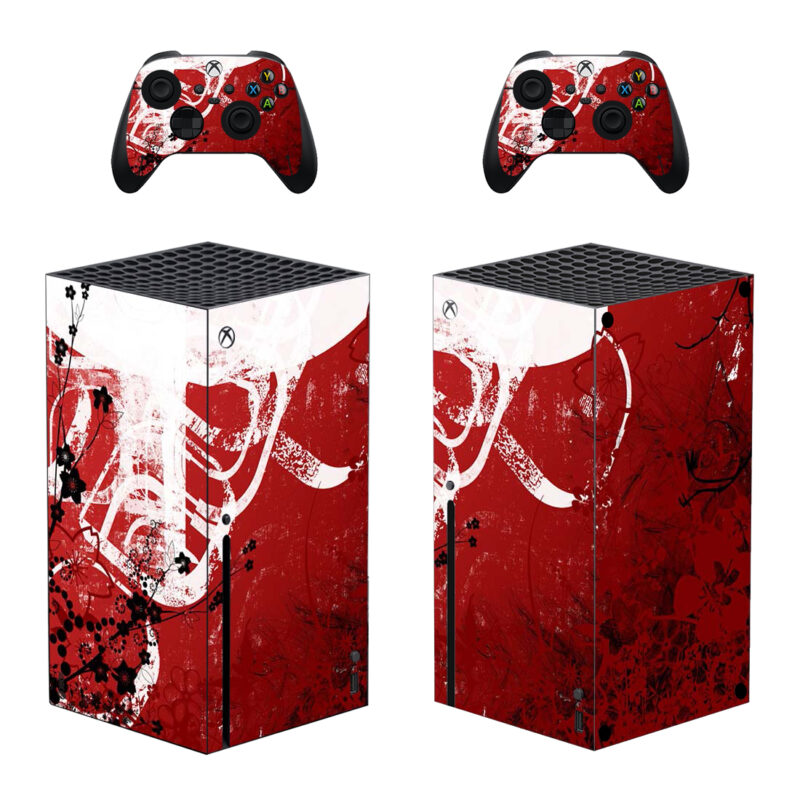 Red And Black Floral Grunge Pattern Skin Sticker For Xbox Series X And Controllers