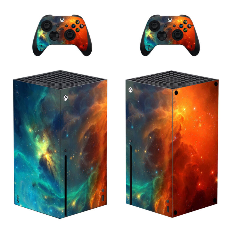 Red And Blue Space Nebula Art Skin Sticker For Xbox Series X And Controllers