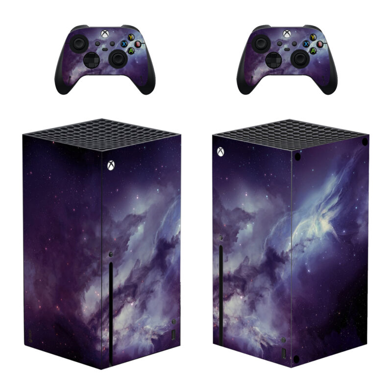 Purple Clouds Of Nebula With Stars Skin Sticker For Xbox Series X And Controllers