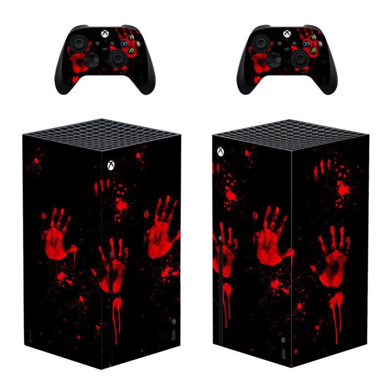 Blood Hand Print Pattern Skin Sticker For Xbox Series X And Controllers