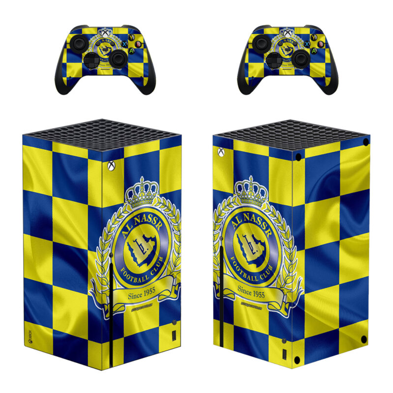 Al Nassr FC In Yellow Blue Checkered Flag Skin Sticker For Xbox Series X And Controllers