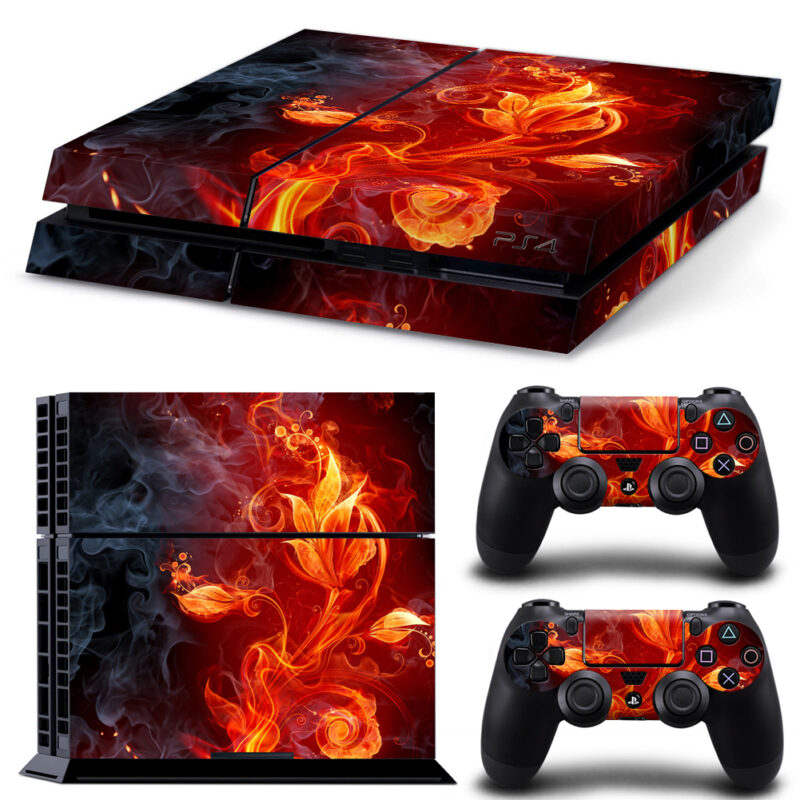 Elton Flower Fire Theme Skin Sticker For PS4 And Controllers