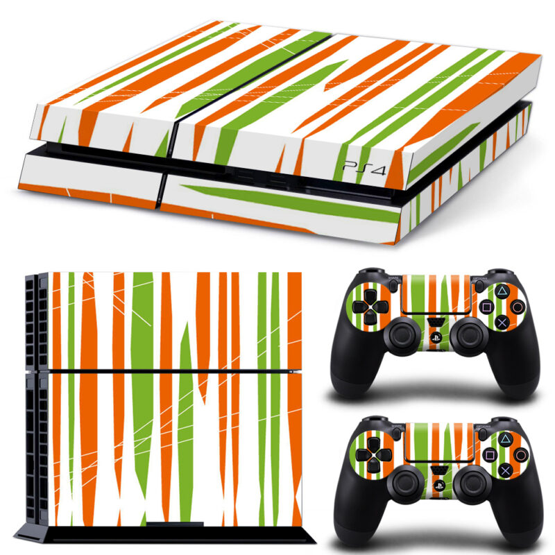 Green And Orange Abstract Line Pattern PS4 Skin Sticker