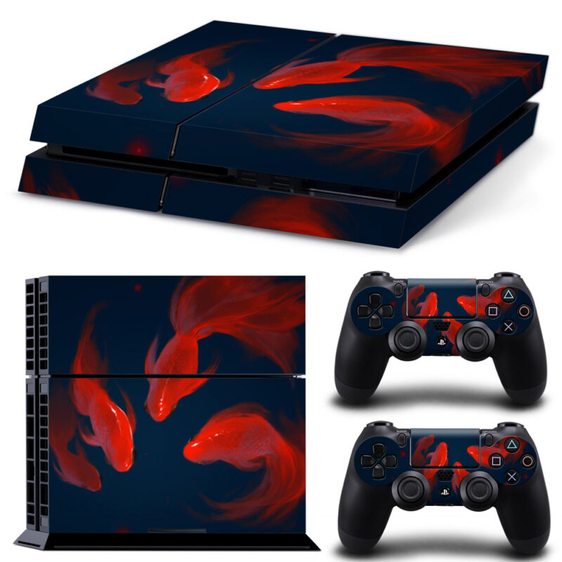 Red Fish On Blue Aquarium Skin Sticker For PS4 And Controllers