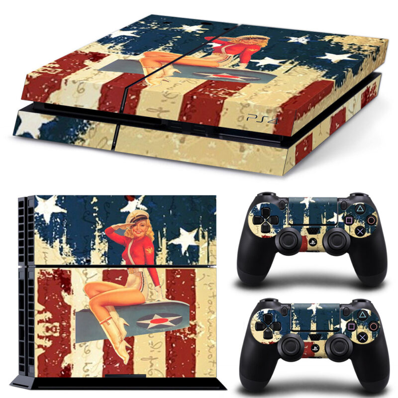 US Patriotic Girl Pinup Clip Art PS4 Skin Sticker Design 2