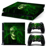 Black And Green Skull Skin Sticker For PS4 And Controllers