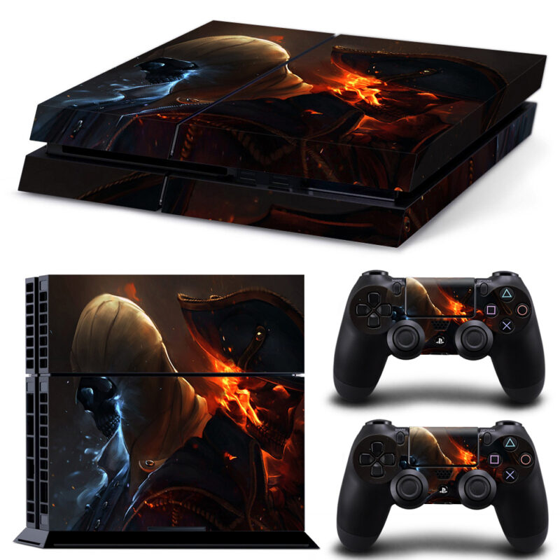 Assassin's Creed Black Flag Pirate Skull Fire Skin Sticker For PS4 And Controllers Design 1